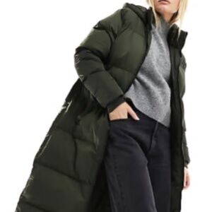 NWT French Connection long hooded puffer coat in khaki size small